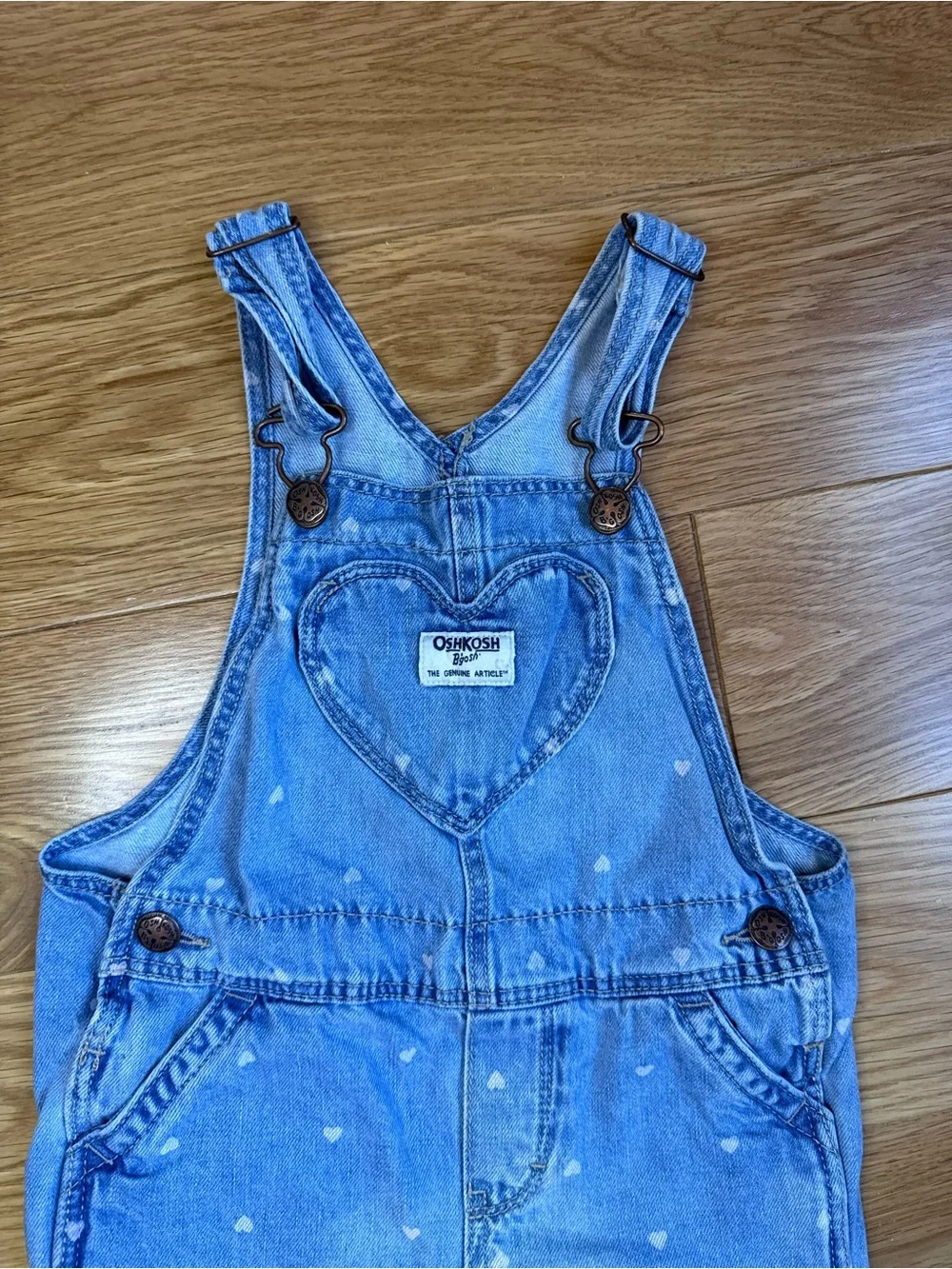 OshKosh B'gosh Light Blue Heart-Print Girls Jeans Overalls